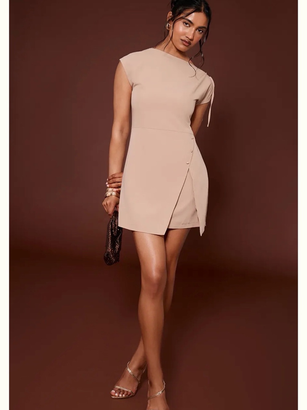 PrettyLittleThing One-Shoulder Nude Mini Dress